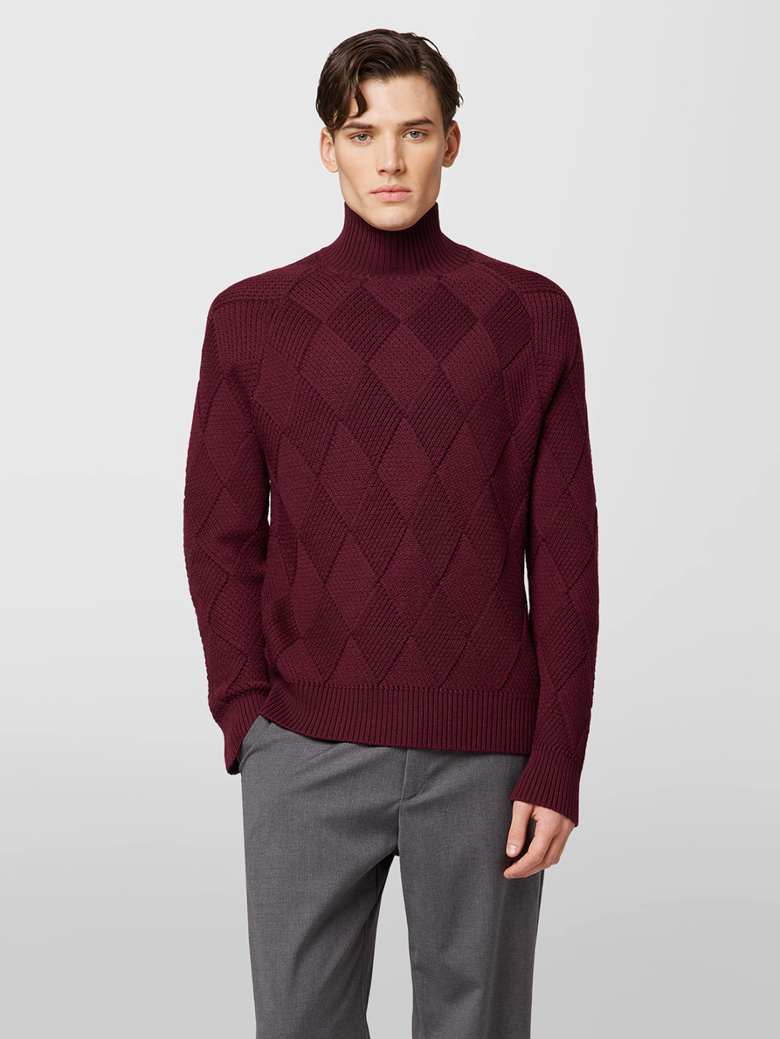 ALPHA STUDIO: URBAN GRANDAD NECK SWEATER IN MERINO WOOL