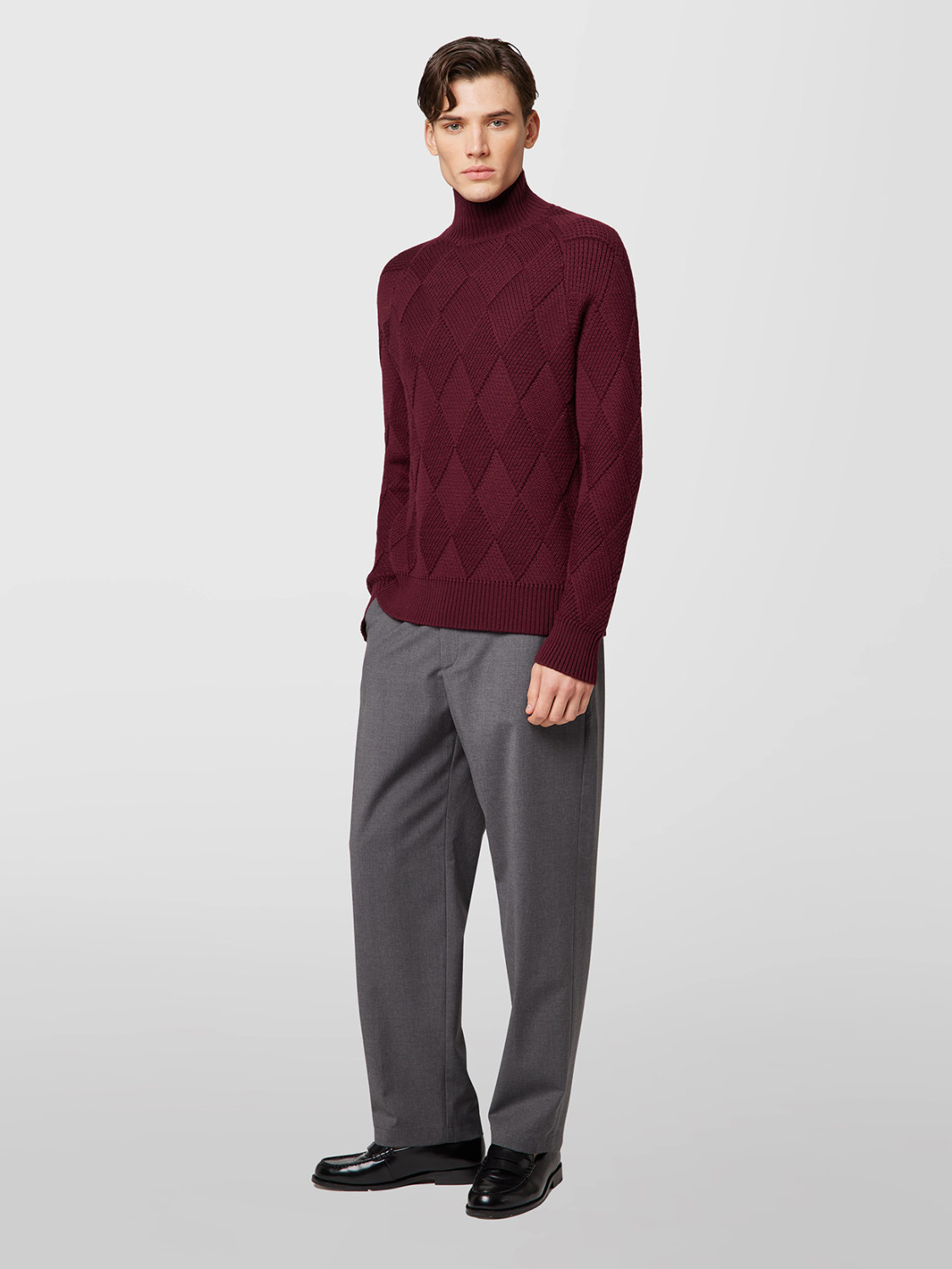 ALPHA STUDIO: URBAN GRANDAD NECK SWEATER IN MERINO WOOL