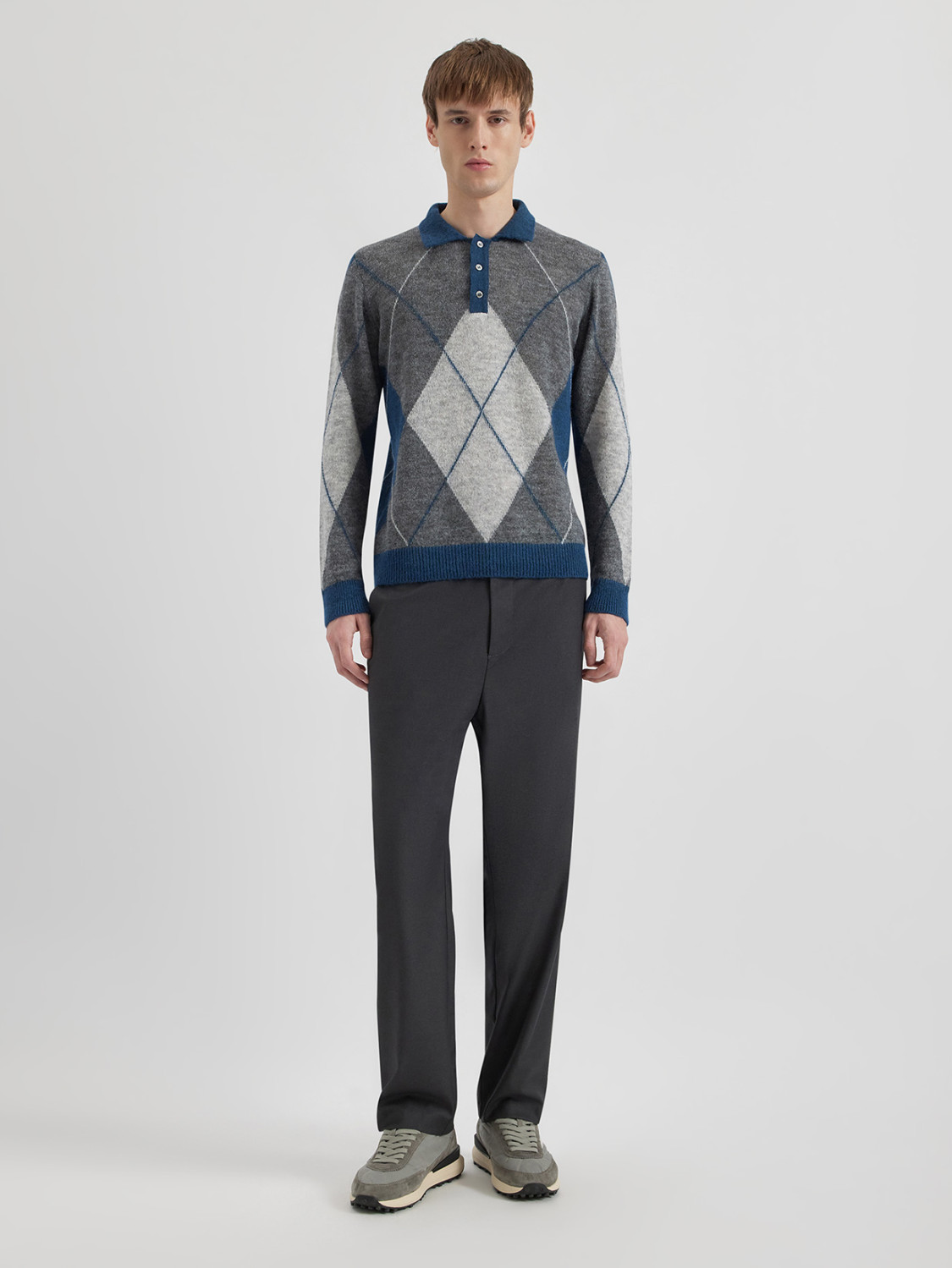 ALPHA STUDIO: ARGYLE JACQUARD POLO SHIRT