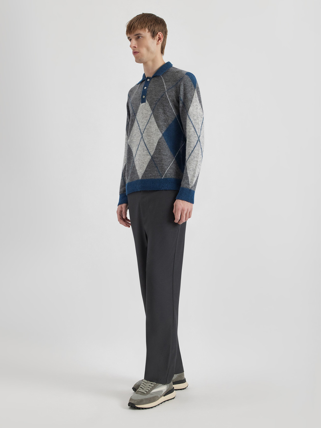 ALPHA STUDIO: ARGYLE JACQUARD POLO SHIRT