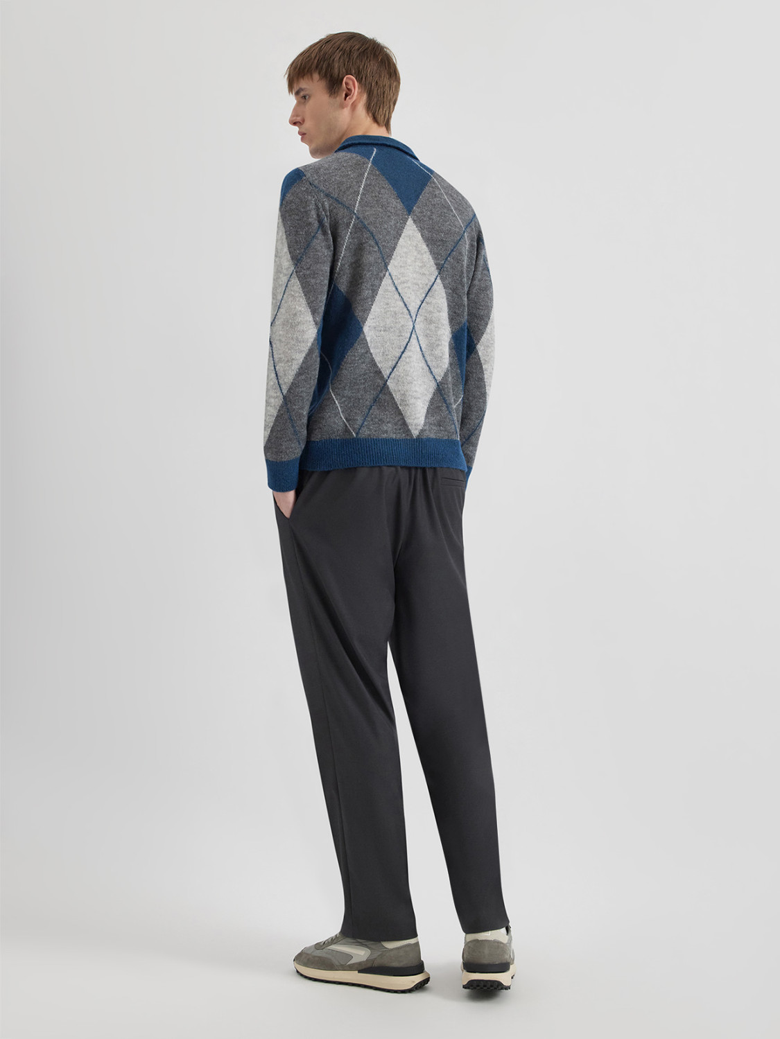 ALPHA STUDIO: ARGYLE JACQUARD POLO SHIRT