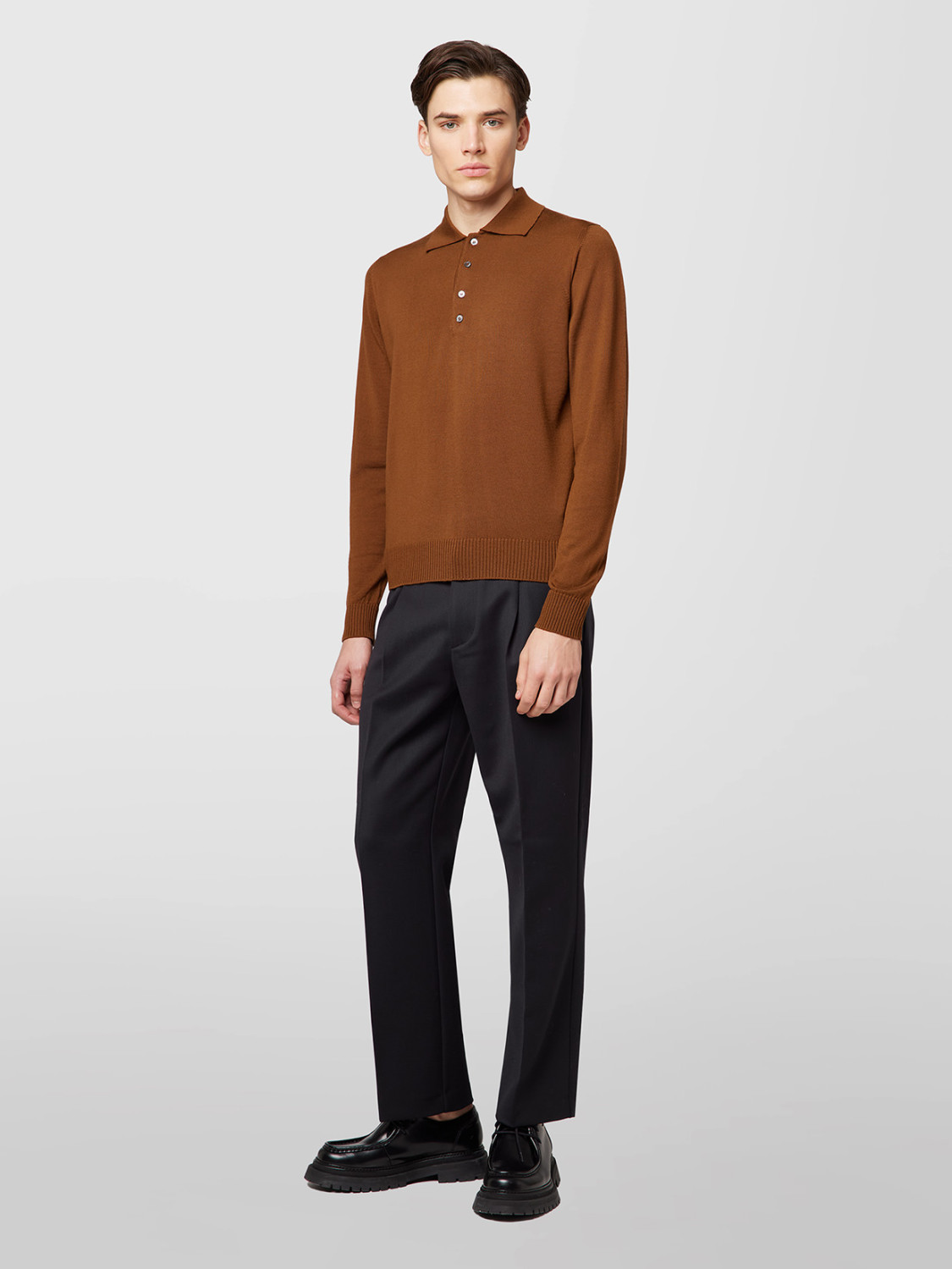 ALPHA STUDIO: BASIC POLO SHIRT IN MERINO WOOL