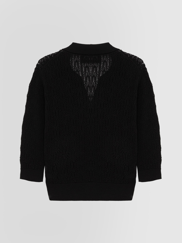 TEXTURED-STITCH SHIRT POLO IN MERINO WOOL