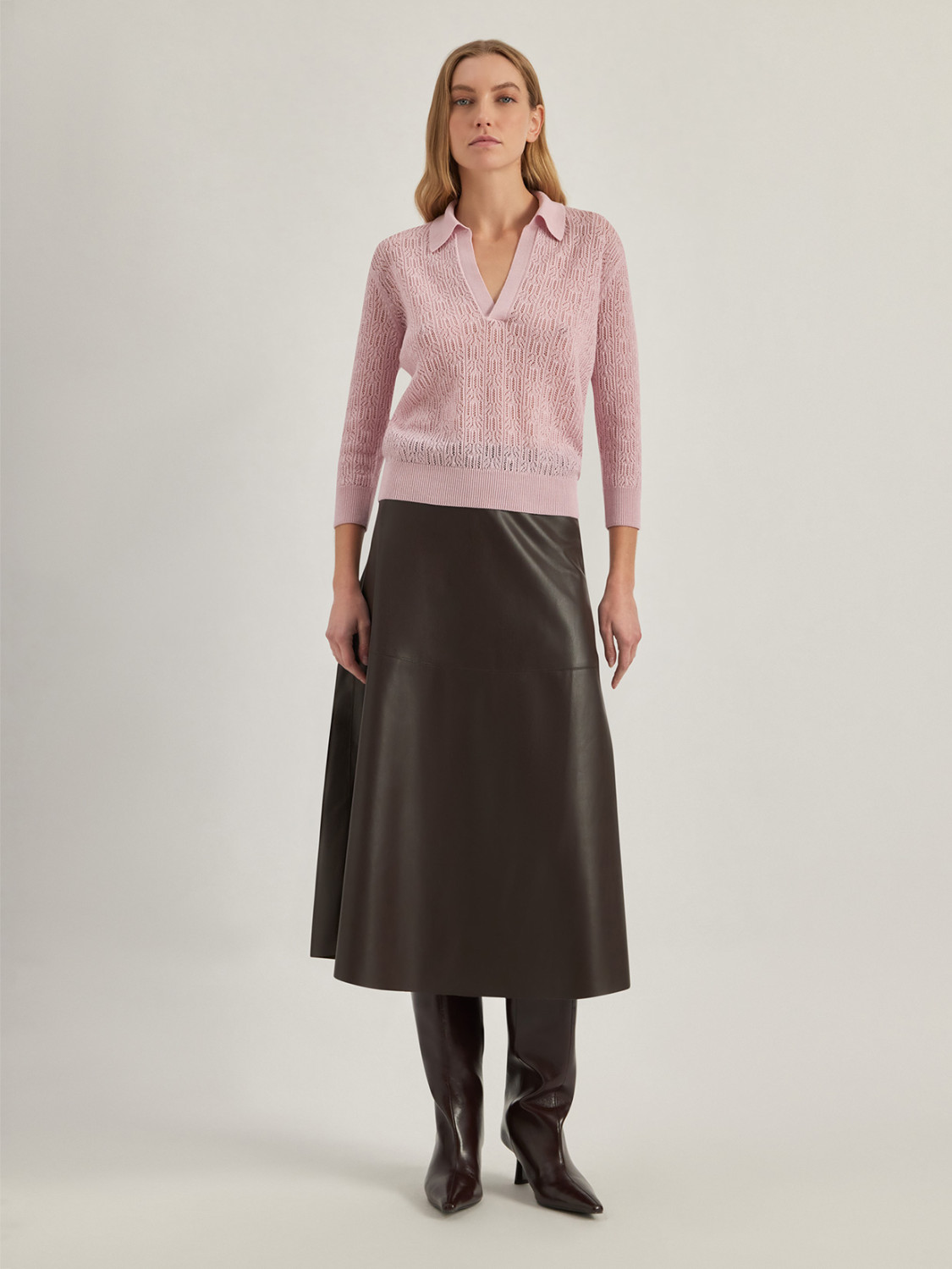 ALPHA STUDIO: TEXTURED-STITCH SHIRT POLO IN MERINO WOOL