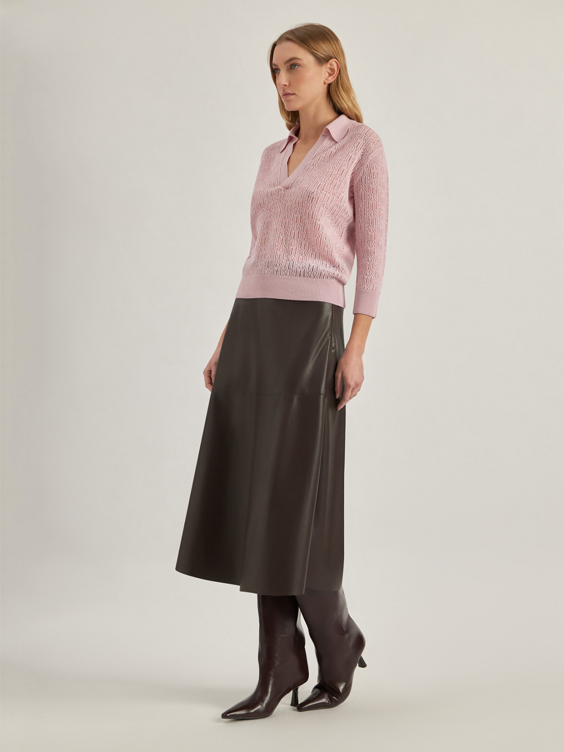 ALPHA STUDIO: TEXTURED-STITCH SHIRT POLO IN MERINO WOOL