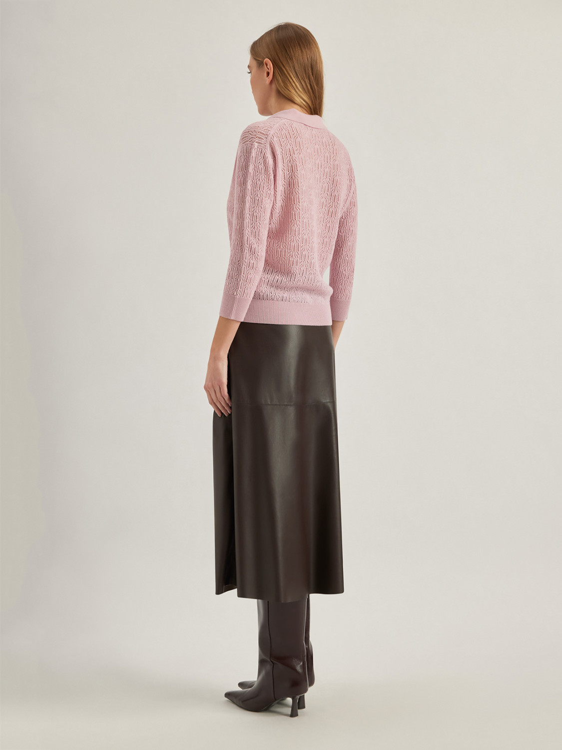 ALPHA STUDIO: TEXTURED-STITCH SHIRT POLO IN MERINO WOOL