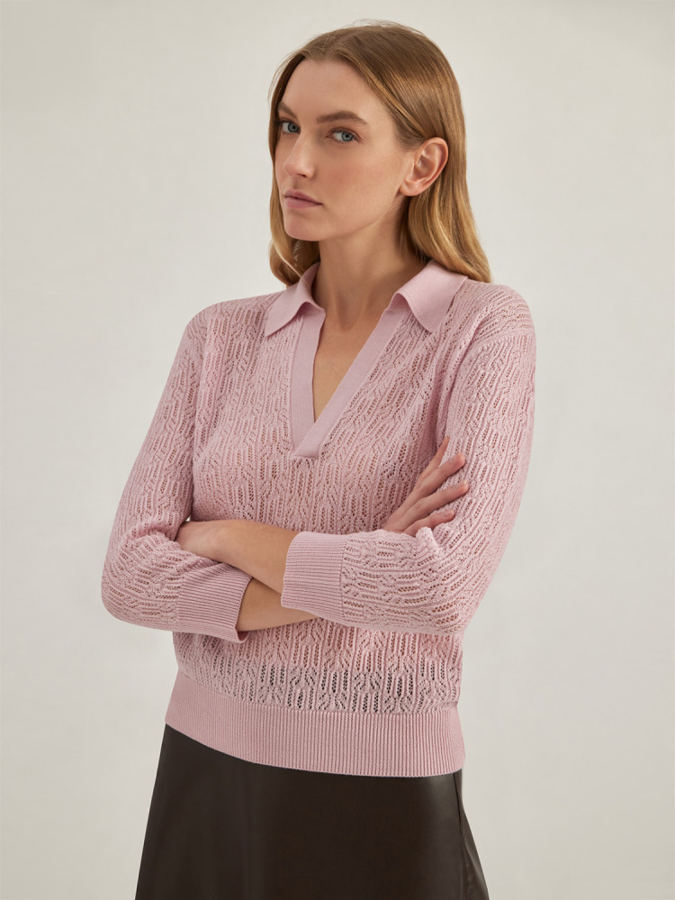 TEXTURED-STITCH SHIRT POLO IN MERINO WOOL
