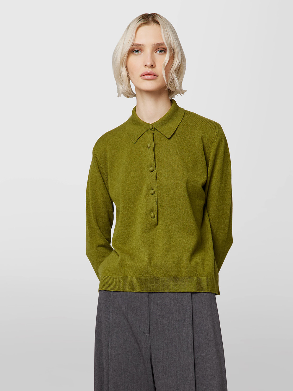 ALPHA STUDIO: LONG SLEEVE RETRO POLO SHIRT