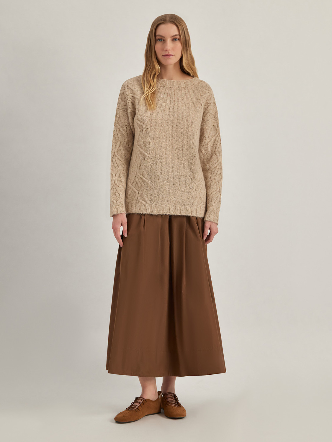 ALPHA STUDIO: METALLIC BOAT NECK SWEATER IN ALPACA