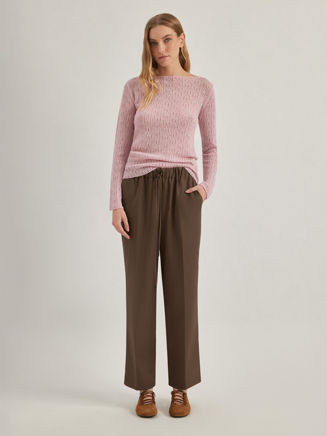 ALPHA STUDIO: TEXTURED-STITCH BOAT NECK SWEATER IN MERINO WOOL