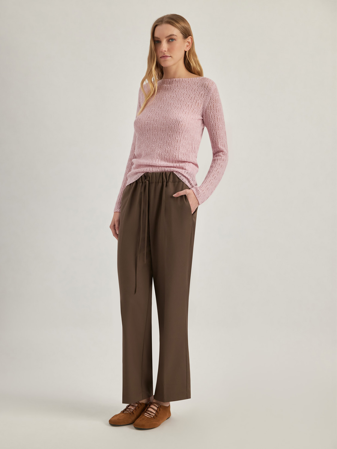 ALPHA STUDIO: TEXTURED-STITCH BOAT NECK SWEATER IN MERINO WOOL