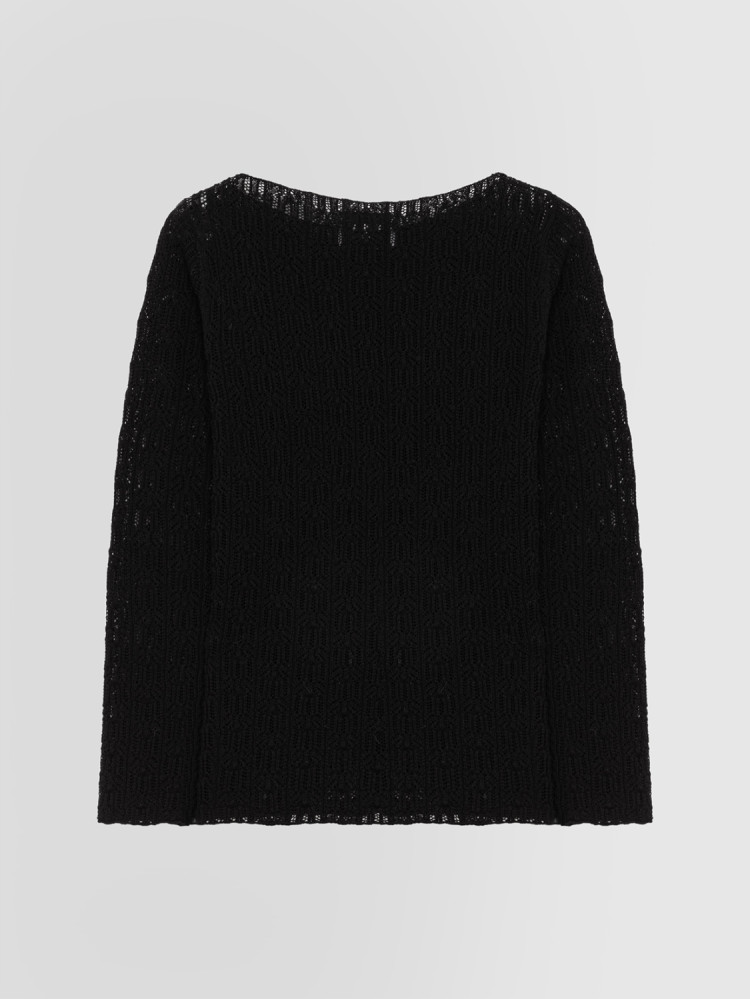 TEXTURED-STITCH BOAT NECK SWEATER IN MERINO WOOL