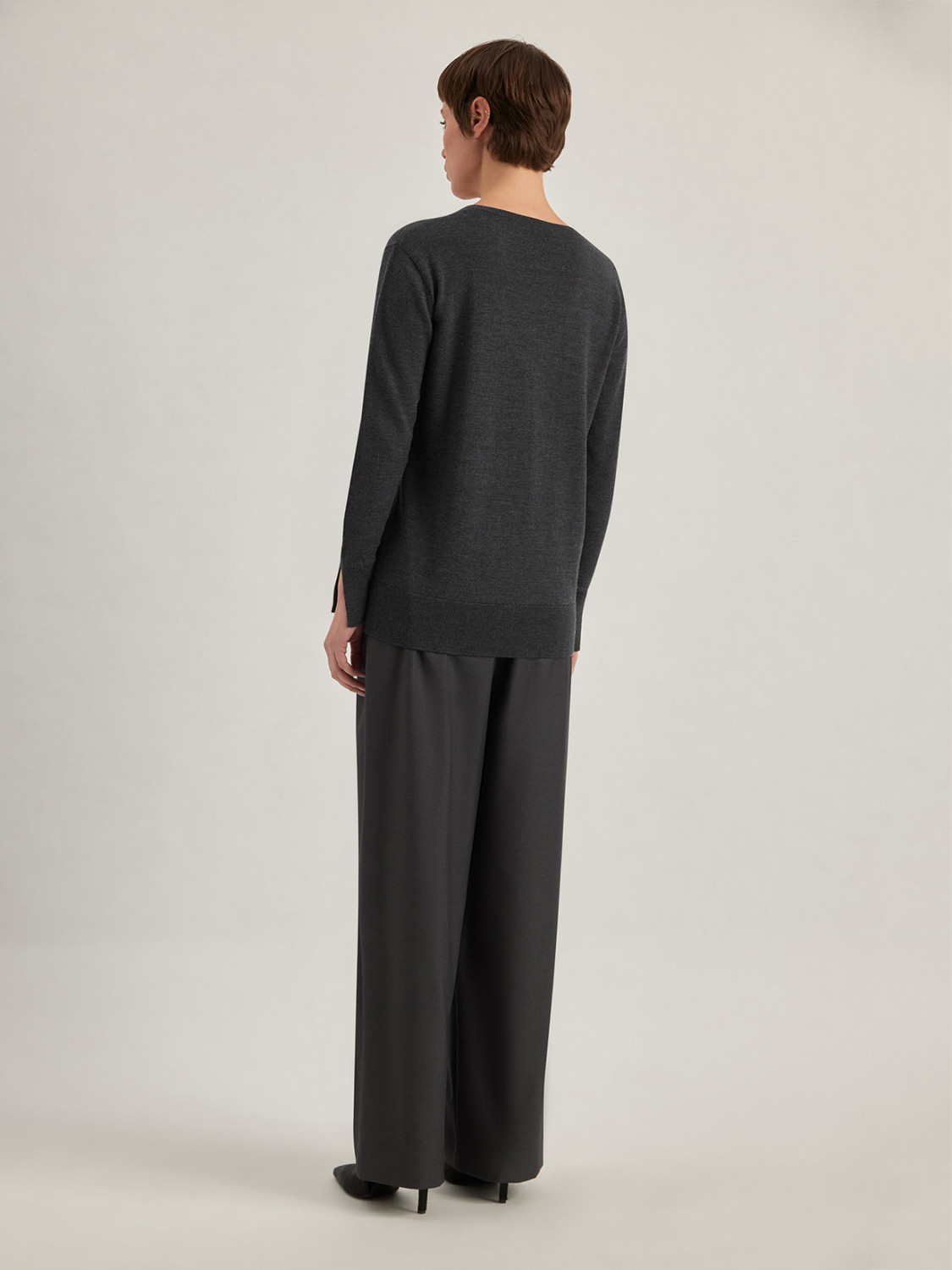 ALPHA STUDIO: V-NECK SWEATER WITH STUDS AND RHINESTONES