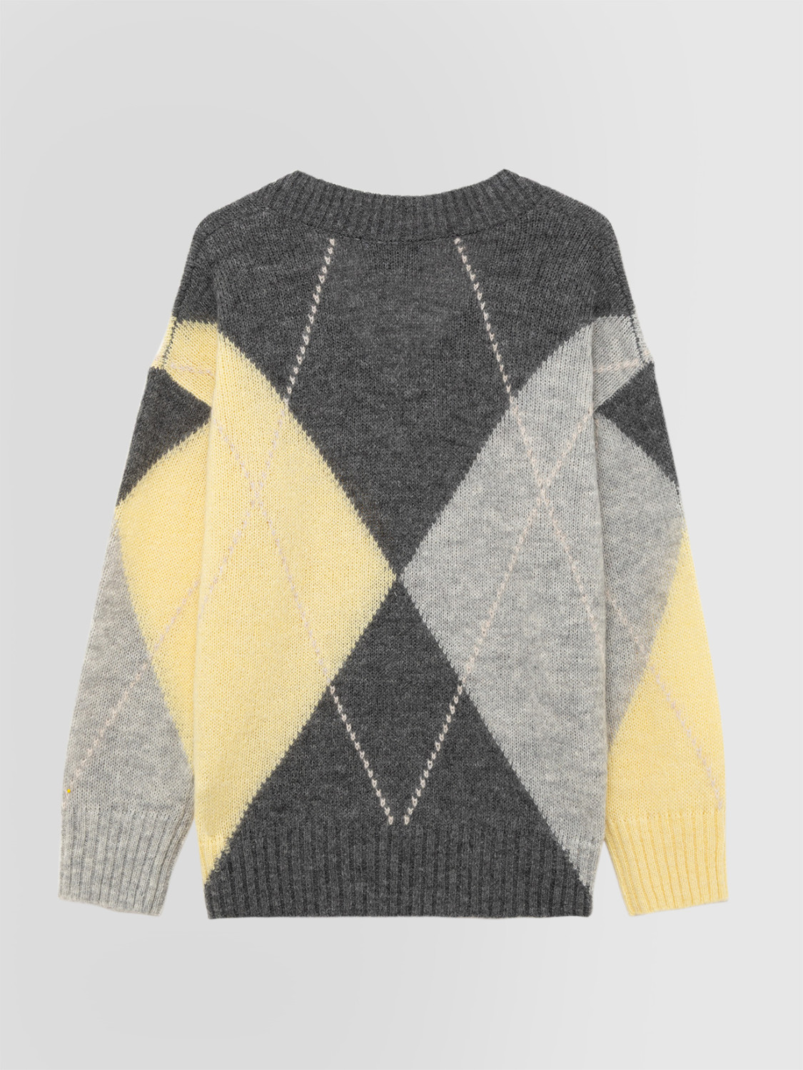 ALPHA STUDIO: ARGYLE INTARSIA V-NECK SWEATER