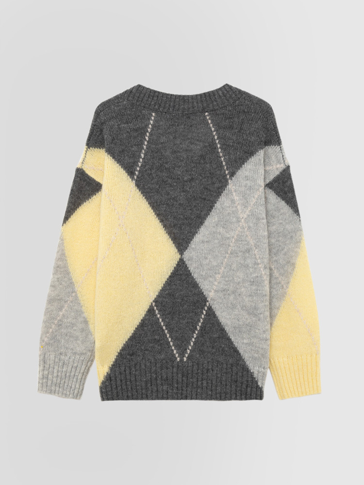 ARGYLE INTARSIA V-NECK SWEATER
