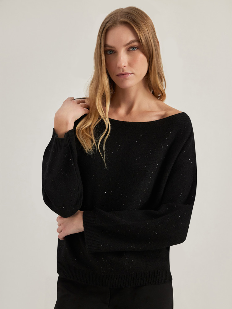 JERSEY BOXY DE CUELLO BARCO CON LENTEJUELAS