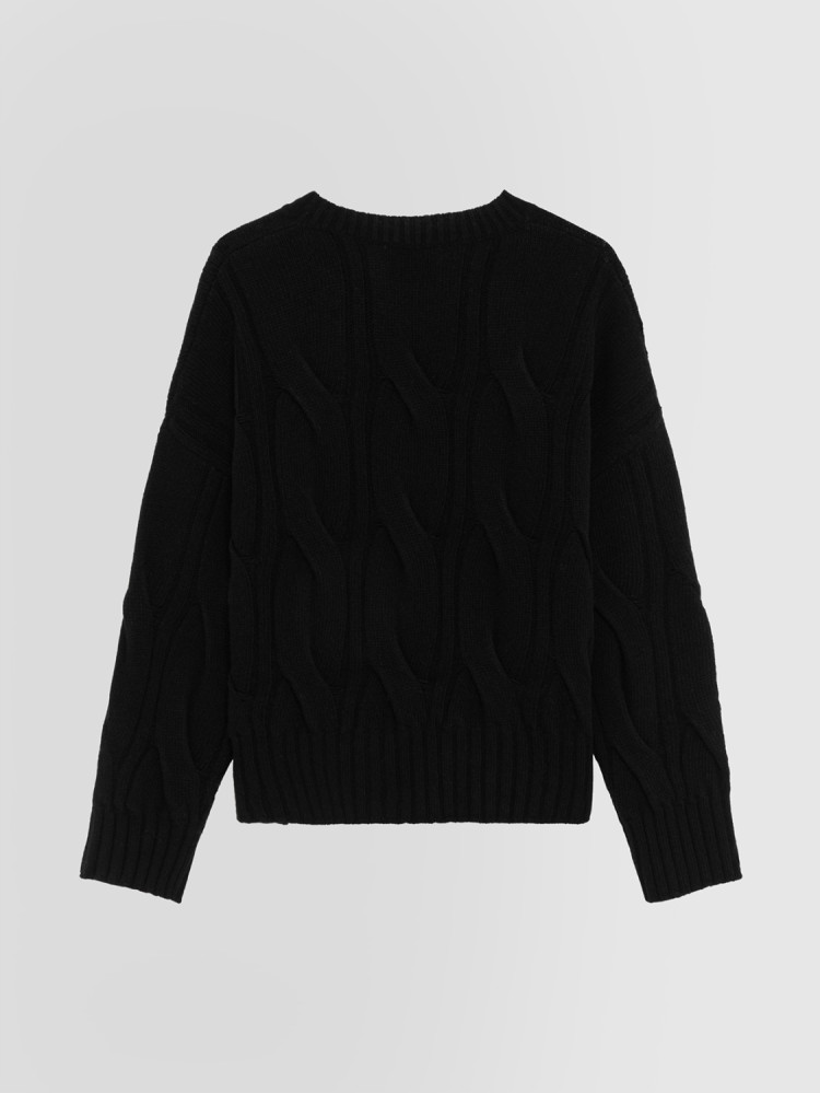 BOXY V-NECK SWEATER WITH CABLES