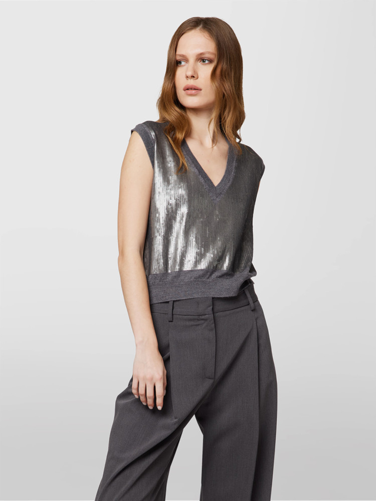 NEW SEQUINS SLEEVELESS V-NECK SWEATER