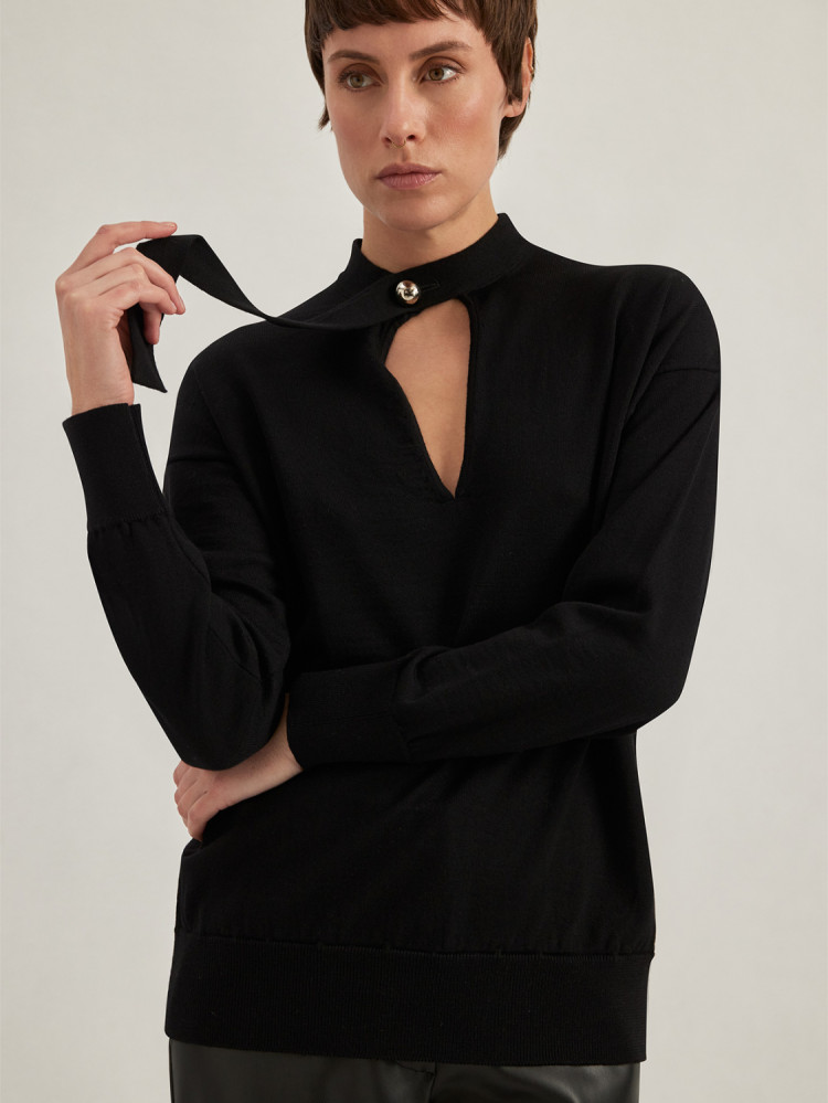 JERSEY SERAFINO CON CUELLO BUFANDA EN LANA MERINO