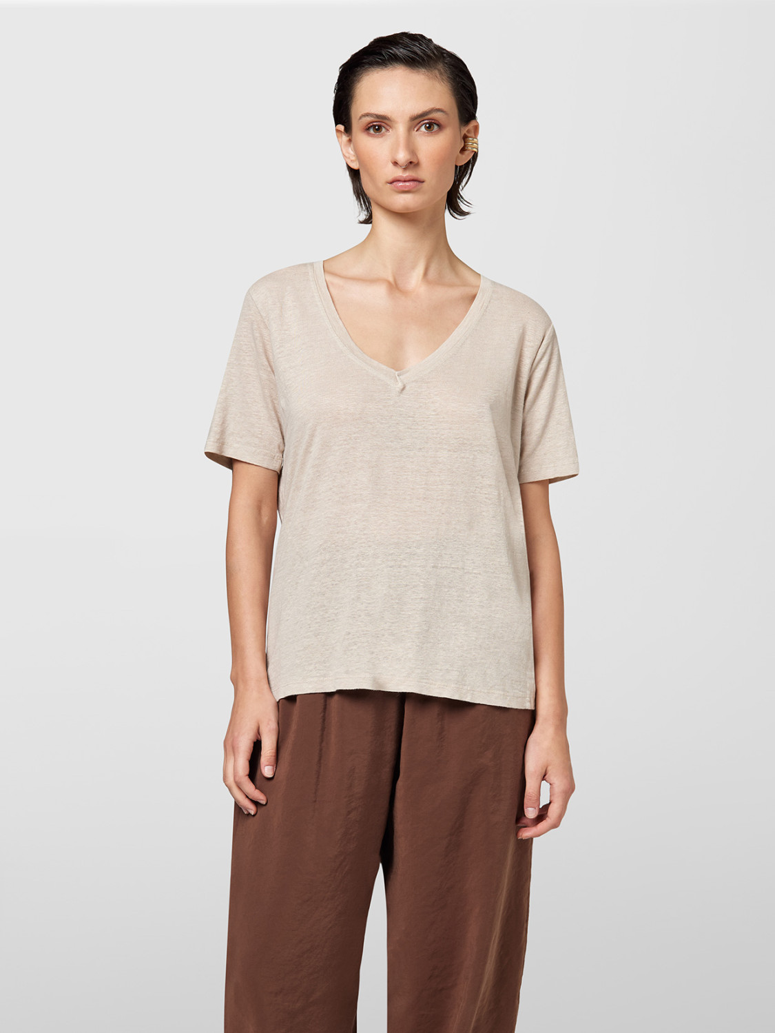 ALPHA STUDIO: STRETCH LINEN T-SHIRT
