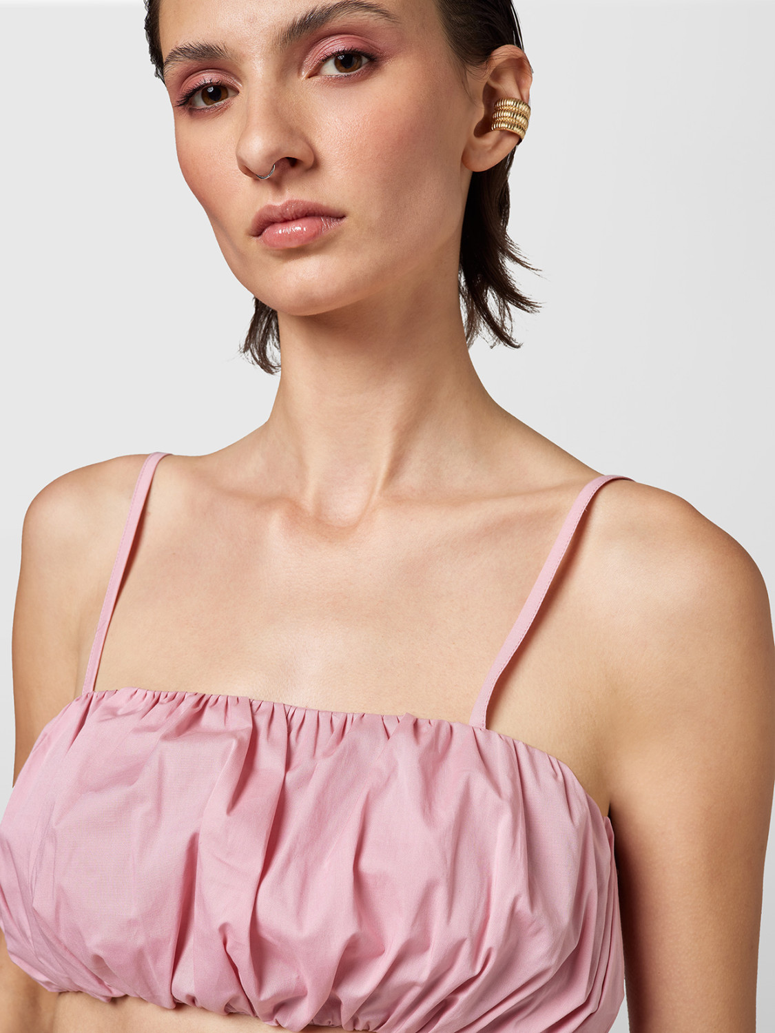 ALPHA STUDIO: TOP ARRICCIATO IN POPELINE INCRESPATO