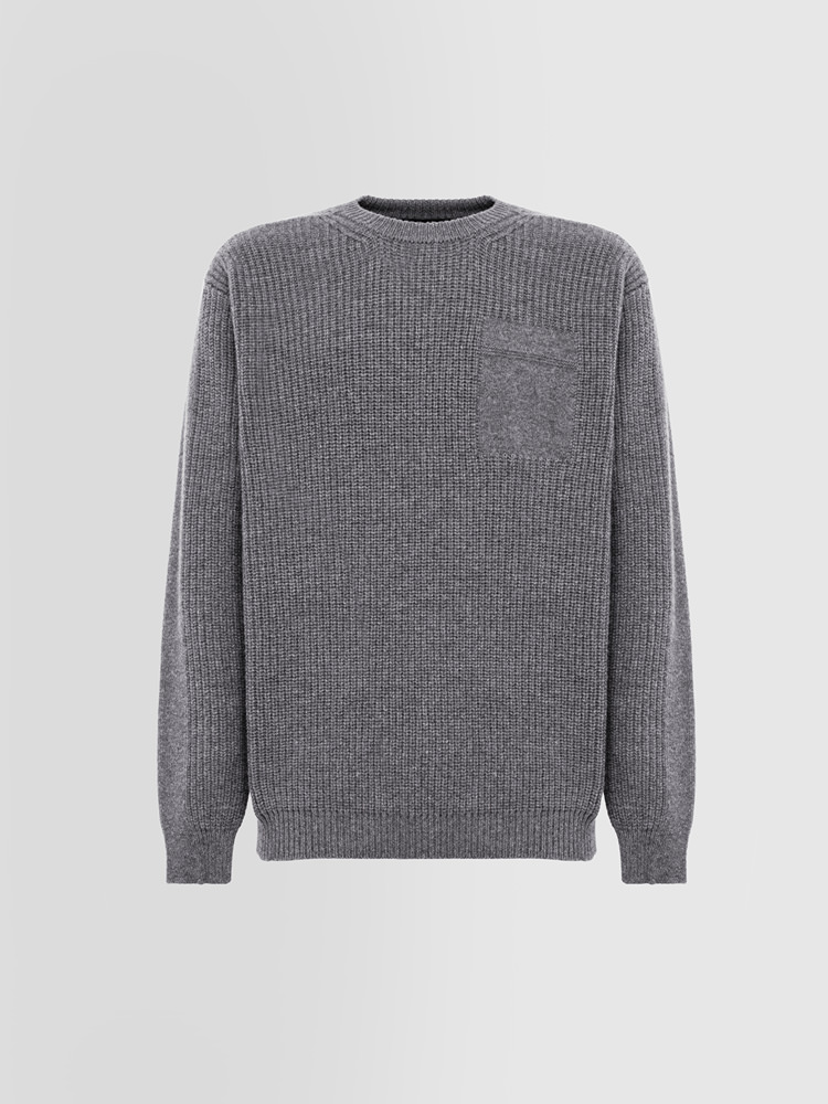 ALPHA STUDIO TEXTURE MIX CREW NECK SWEATER IN WOOL AND CASHMERE