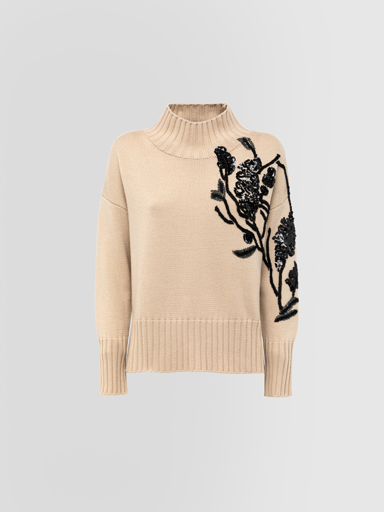 ALPHA STUDIO CREW NECK SWEATER WITH RAMAGE EMBROIDERY