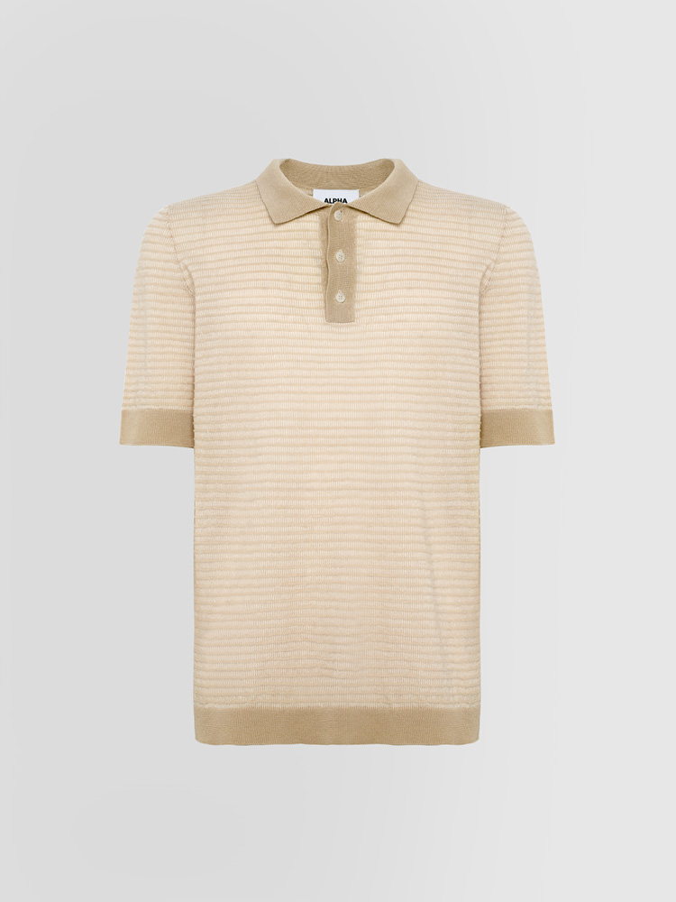 ALPHA STUDIO FANCY POLO SHIRT IN LINEN AND COTTON