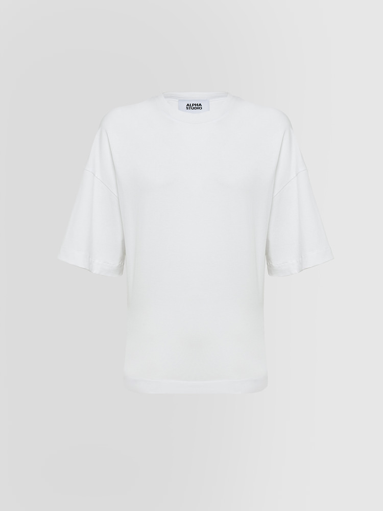 ALPHA STUDIO CREW NECK T-SHIRT IN SHAPES JERSEY