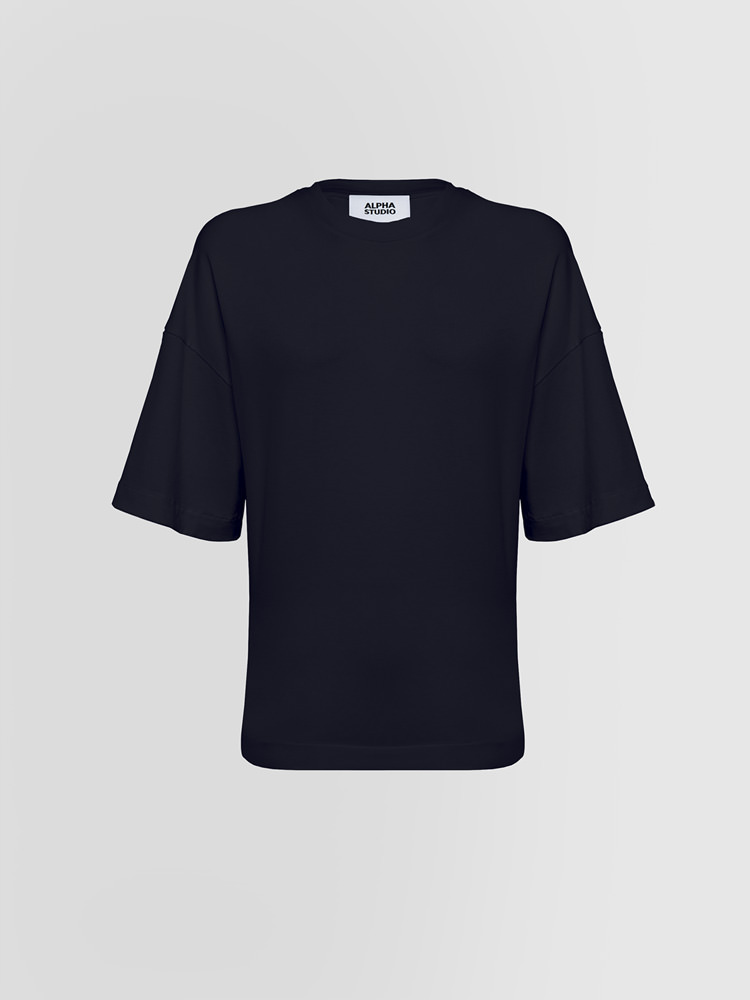 ALPHA STUDIO CREW NECK T-SHIRT IN SHAPES JERSEY